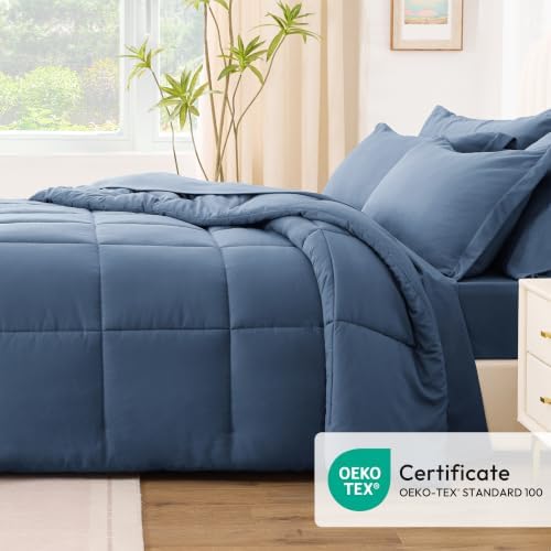 Love's cabin Twin Comforter Set Indigo Blue, 5 Pieces Twin Bed in a Bag - Image 5
