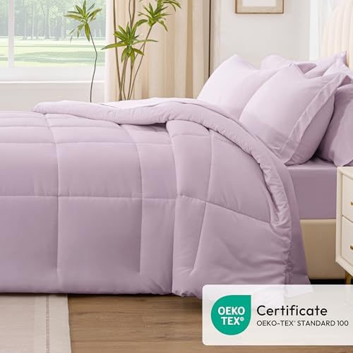 Love's cabin Queen Comforter Set Light Purple, 7 Pieces Queen Bed in a Bag - Image 5
