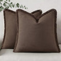 decorUhome Linen Fringe Chocolate Throw Pillow Covers 18x18 Set of 2 by decorUhome