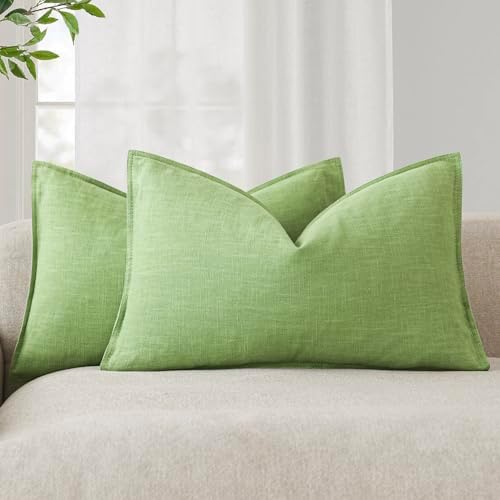 Foindtower Decorative Linen Lumbar Throw Pillow Covers 12x20 Lime Green by Foindtower