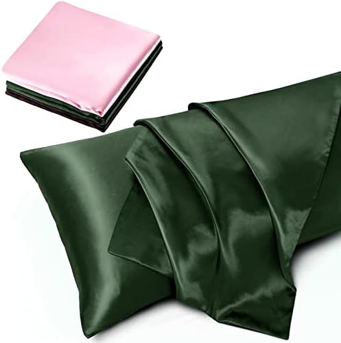 TREELY 2 Pack Satin Pillow Covers 20x60 Inches, Forest Green by treely