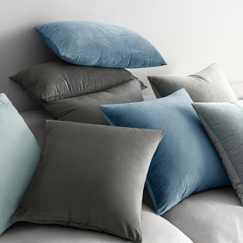 MIULEE 24x24 Inch Pack of 2 Euro Velvet Throw Pillow Covers Blue Gray - Image 5