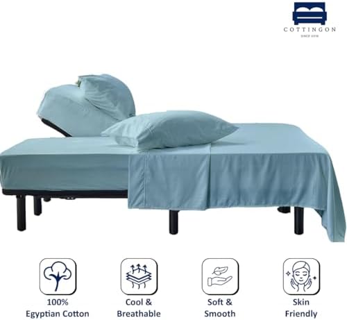4 Piece Flex Head King Sheet Set 34" Top, 100% Egyptian Cotton, Light Blue - Image 2