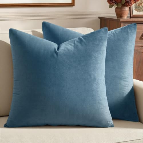MIULEE 24x24 Inch Pack of 2 Euro Velvet Throw Pillow Covers Blue Gray by MIULEE