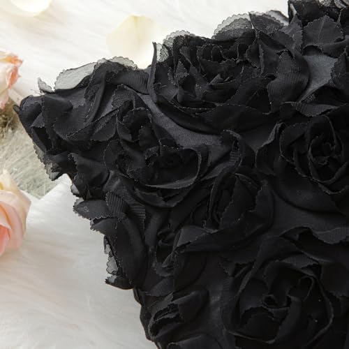 MIULEE Decorative Rose Flower Pillow Cover Pack of 1 Black 12x20 Inch - Image 2