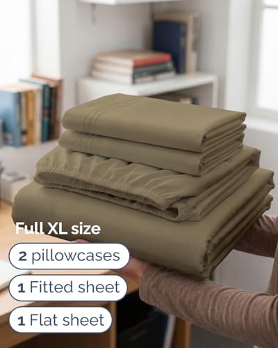 Full XL Sheets - 4 Piece Full XL Sheet Set - Breathable & Cooling - Khaki - Image 3