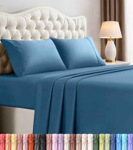 Full Sheets Set, 4 Pieces 16" Deep Pocket Hotel Luxury Bedsheets, Dusk Blue by UTOPIABEDDING