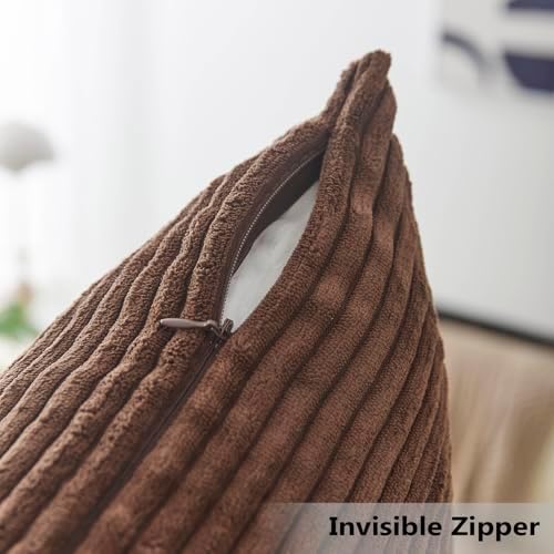 Home Brilliant Brown Couch Pillow Covers Set of 2 Soft Striped Velvet - Image 4