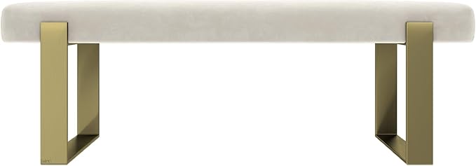 VANT Upholstered Bed Bench - Micro Suede Neutral Sand - Burnished Brass - Contemporary Modern, Bedroom Bench Seat, Hallway, or Entryway
