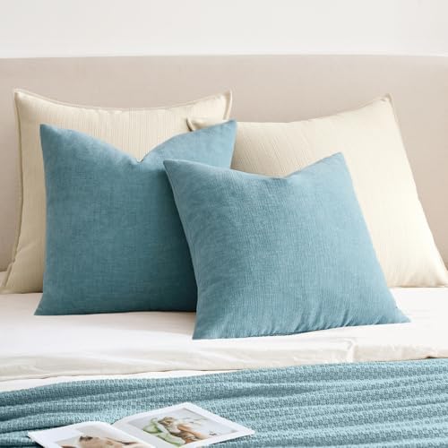 MIULEE Smoke Blue Chenille Couch Euro Throw Pillow Covers - Image 4