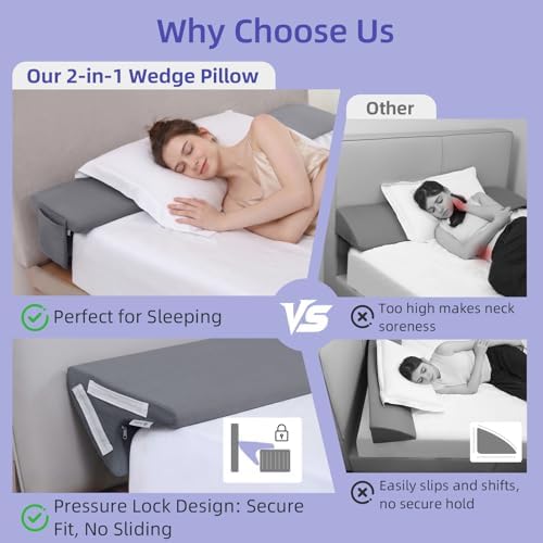 Vekkia Bed Wedge Pillow for Headboard Gap, Queen 60"x10"x8" - Image 4