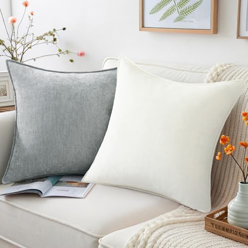 decorUhome Chenille Ultimate Gray Throw Pillow Covers 18x18 Set of 2 - Image 4