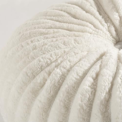 HIG Set of 2 Off White Flannel Decorative Round Pleated Throw Pillows - Image 4