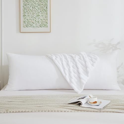 Full Body Pillow with Fluffy Stripe Faux Fur Removable Cover, Long Bed Pillow - Image 2