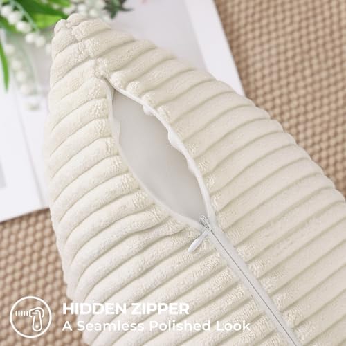 Mecatny Corduroy Fall Throw Pillow Covers 16x16 Set of 2 Cream White - Image 4