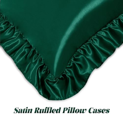 Homiest Blackish Green Ruffle Satin Pillowcase Set of 2 - Image 4