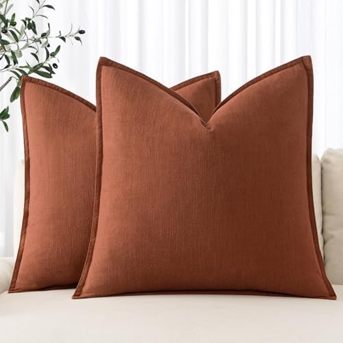 MIULEE Decorative Linen Pillow Covers 18x18 Inch Rust by MIULEE