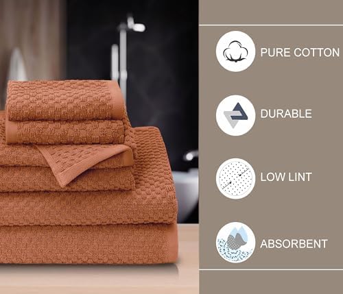 COTTON CRAFT Euro Spa Waffle Weave 6 Piece Towel Set - 100% Cotton - Mocha - Image 6
