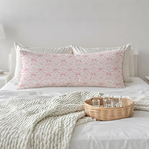 Coquette Pink Bow Chinoiserie Floral 20x54 Body Pillow Cover, Grandmillennial - Image 2