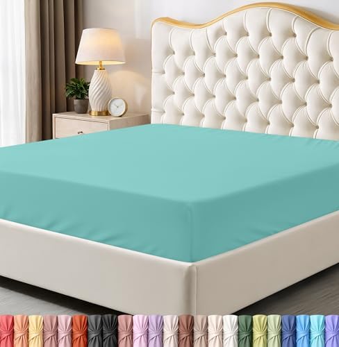 Full Fitted Sheet, Ultra Soft Fits Up to 15 Inch Deep Pocket, Spa Blue by UTOPIABEDDING