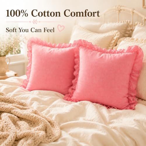 JoraLion Ruffled Throw Pillow Cover 20x20 Solid Pink - Image 2