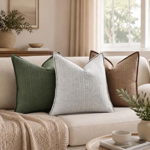 decorUhome Olive Green Textured Linen Throw Pillow Covers 16x16 Set of 2 - Image 6