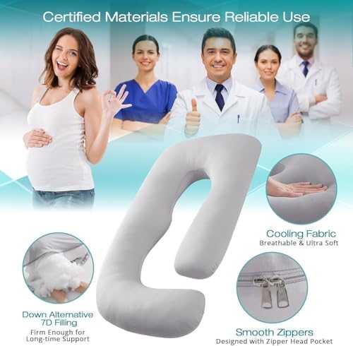 Cooling Pregnancy Pillows for Sleeping, Light Grey - Image 3