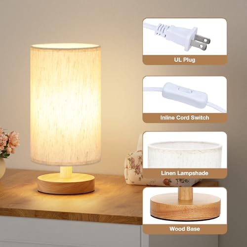 Fenmzee 9" Small Table Lamp for Bedroom - Inline Control with 3000K Bulb - Image 2
