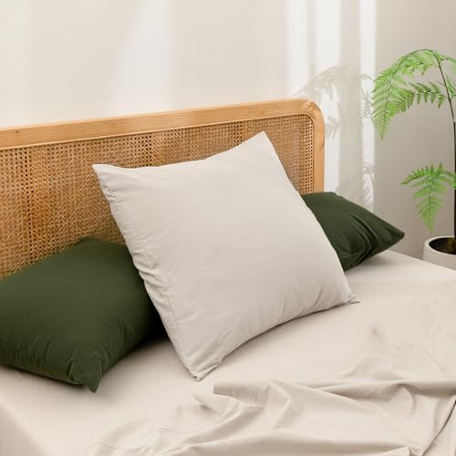 BESTOUCH Washed Cotton Pillowcases Linen Feel Olive Green 12 X 34 inch - Image 4