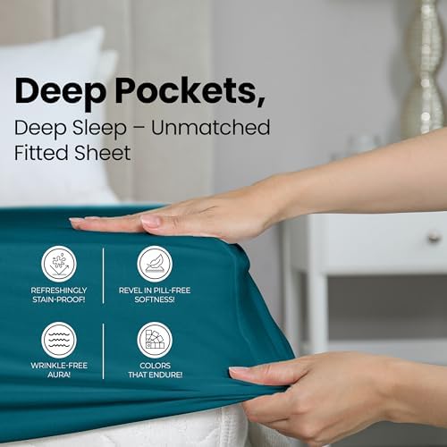Queen Fitted Sheet, Ultra Soft Fits Up to 15 Inch Deep Pocket, Denim Blue - Image 4
