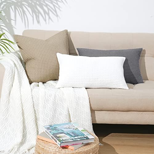PHF Cotton Waffle Lumbar Pillow Covers 12" x 20", Charcoal Grey, No Insert - Image 2