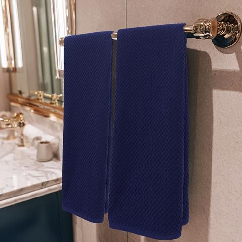 COTTON CRAFT Euro Spa Waffle Weave Bath Towels - Set of 4 Navy Towels - Image 2