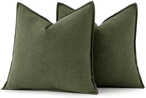 MIULEE Decorative Linen Pillow Covers 16x16 Inch Dark Olive Green - Image 6
