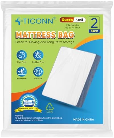 TICONN 2PK Plastic Mattress Bags by TICONN