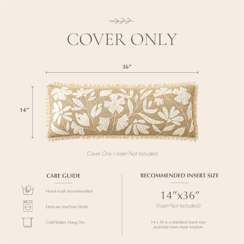 BlissBlush Long Lumbar Pillow Cover 14x36 Indoor Outdoor, Jute Inspired Floral - Image 6