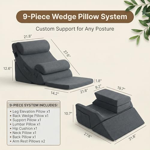 Axelrod 9PCS Orthopedic Bed Wedge Pillow Set, Post Surgery Foam - Image 2