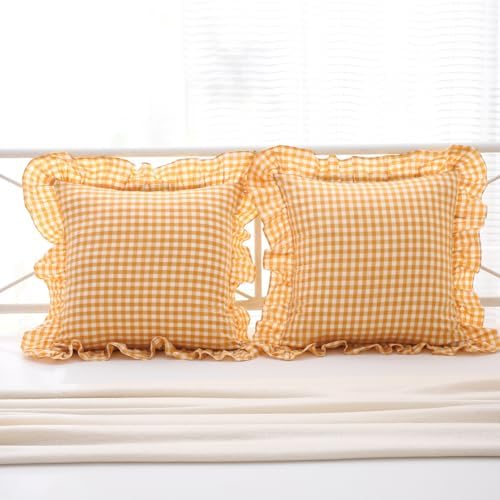 Mywinlle Mustard Yellow Gingham Ruffle Throw Pillow Covers 20"x20" - Image 7