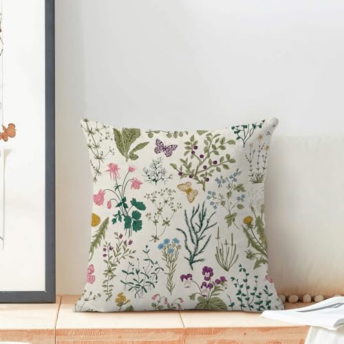 AEIOAE Spring Pillow Covers 16x16 Inch Set of 2, Sage Green Teal Wild Flower - Image 3
