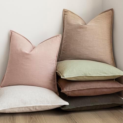 Foindtower Linen Solid Decorative Throw Pillow Cover 26x26 Inch Light Green - Image 6