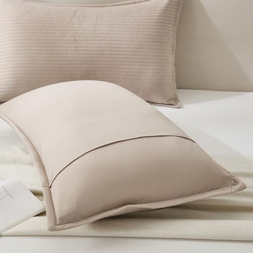Stripe Quilted Pillowcases Set of 2, King Size Envelope Pillow Covers Soft - Image 5