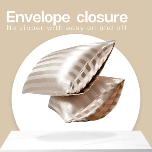 MR&HM Satin Pillowcase 2 Pack, King Size 20"x36", Champagne Striped - Image 4