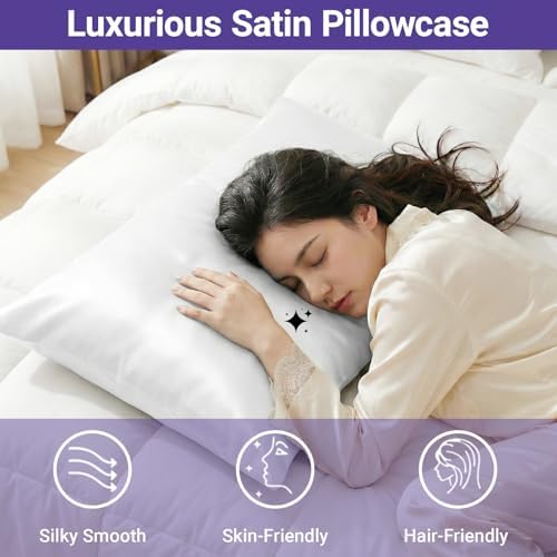 2 Pack Satin Pillowcases White Queen Size 20x30 Inch - Image 3