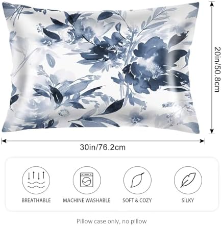 Silk Satin Pillowcase for Hair and Skin, Flowers Throw Pillow Cover Queen Size - Image 2