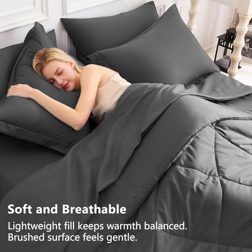 CozyLux California King Comforter Set 104"x96", 7 Piece, Dark Grey - Image 3