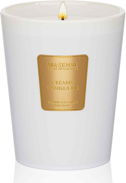 M&SENSE Creamy Vanilla Pie Scented Natural Soy Wax Candle, 14.1oz 60 Hours Long Lasting Slow Burning Candles for Home Decor, Aromatherapy Candle for Stress Relief