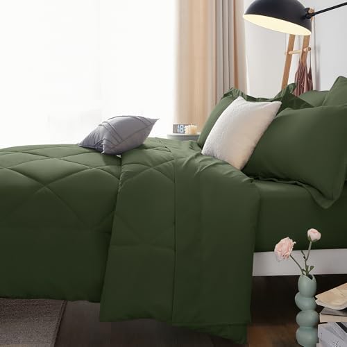 CozyLux King Comforter Set 102"x90" Olive Green - Image 4
