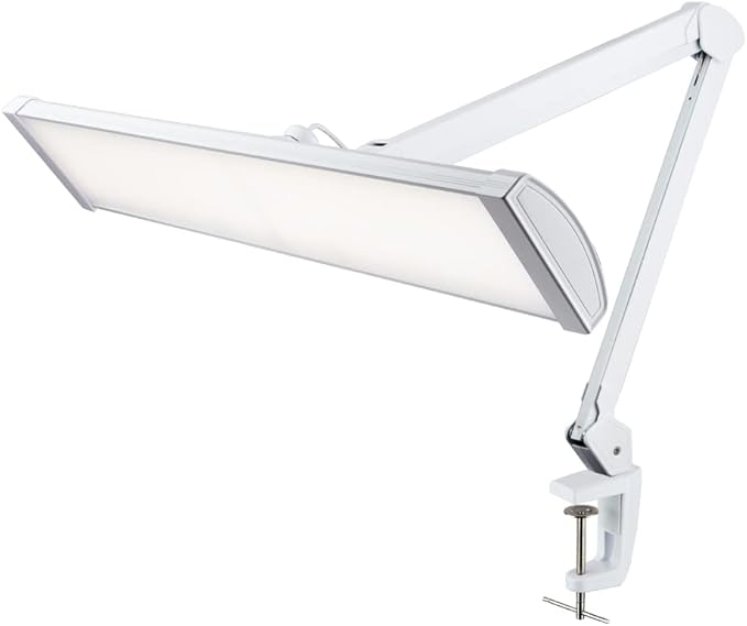 Neatfi Ultra 3,500 Lumen LED Desk Lamp, Color Correlated Temperature, 3 Light Modes, Dimmable, 45W, 26 Inch Wide Metal Shade, 540 SMD LEDs (CCT with Clamp, White)
