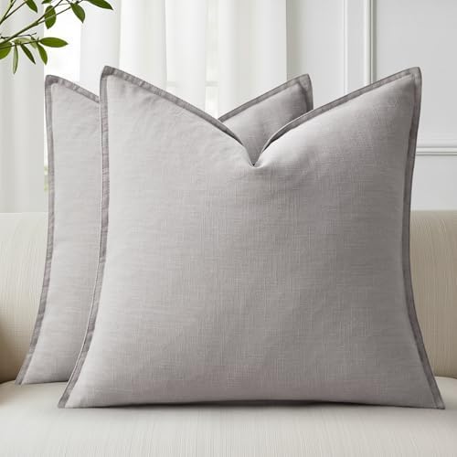 decorUhome Fall Light Grey Linen Throw Pillow Covers 16x16 Set of 2 by decorUhome