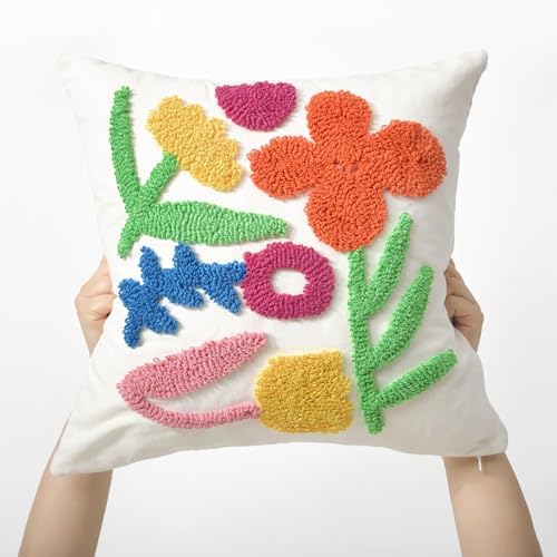 Throw Pillow Covers 18x18 Boho Tufted Bright Floral - Image 3