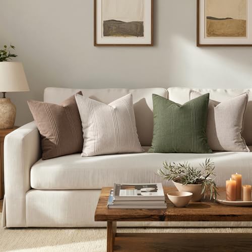 MIULEE Decorative Striped Throw Pillow Covers 20x20 in Natural Linen 2 Pack - Image 4